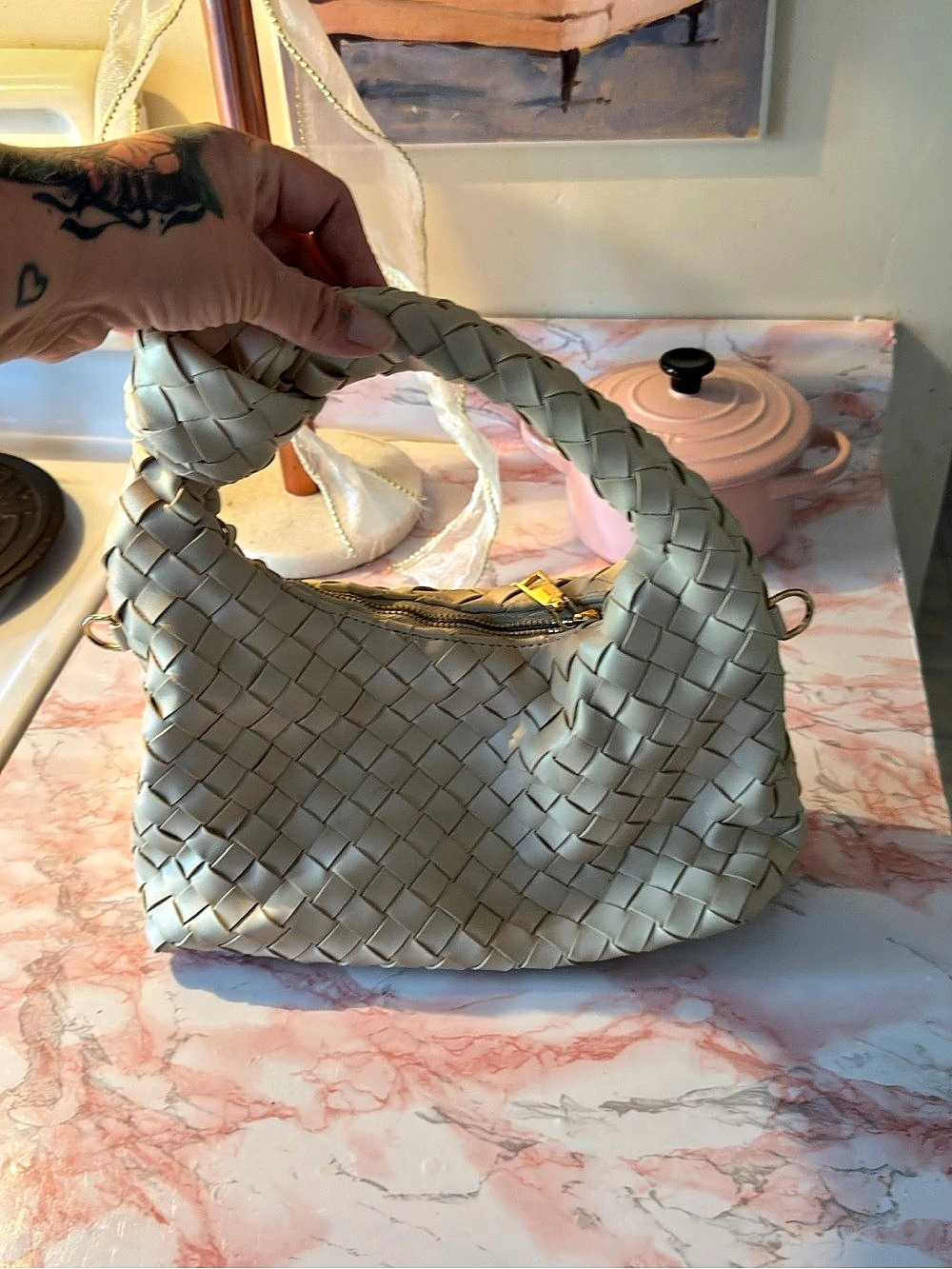 White Woven Knotted Handbag